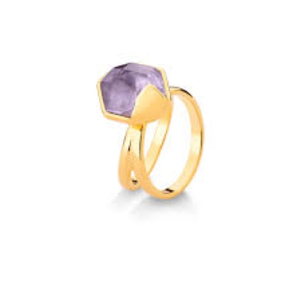 Brand new Maria dolores amethyst gold plated ring real gem stone